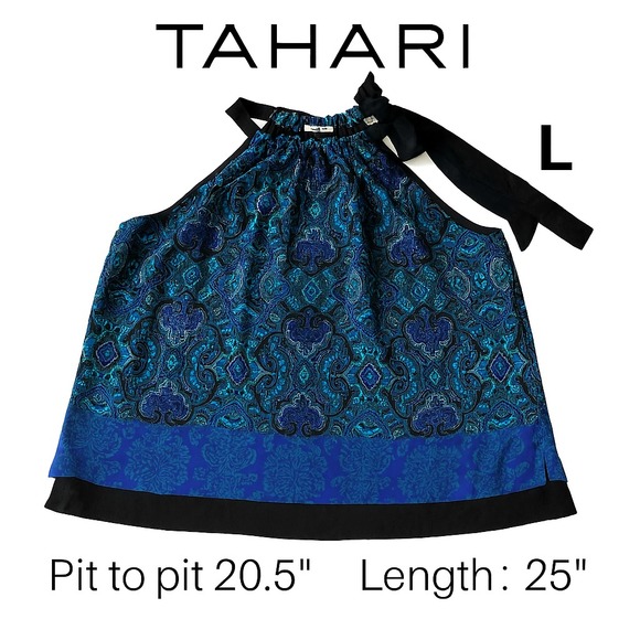 Tahari Blue Paisley Halter Top Large Boho Office Siren Career‎ Attire Lined - Picture 1 of 10